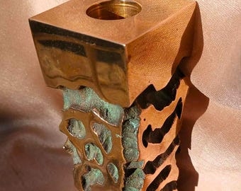 Wes Leonard Bronze Candleholder: Brutalist Biomorphic Lost Foam Art