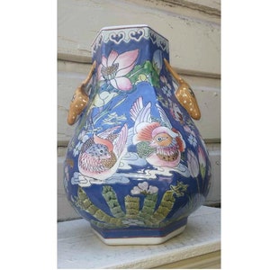 Antique Qing Yongzheng Porcelain Vase: Horned Antelope Handles, Waterfowl Design