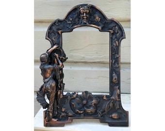 Antique Art Nouveau Copper Plated Cast Iron Metal frame Beauty and the Beast
