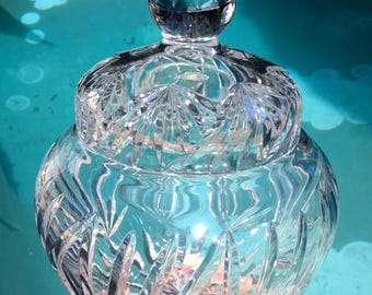 Vintage Deep Cut Heavy Clear Crystal Glass Lidded Temple/Ginger Jar