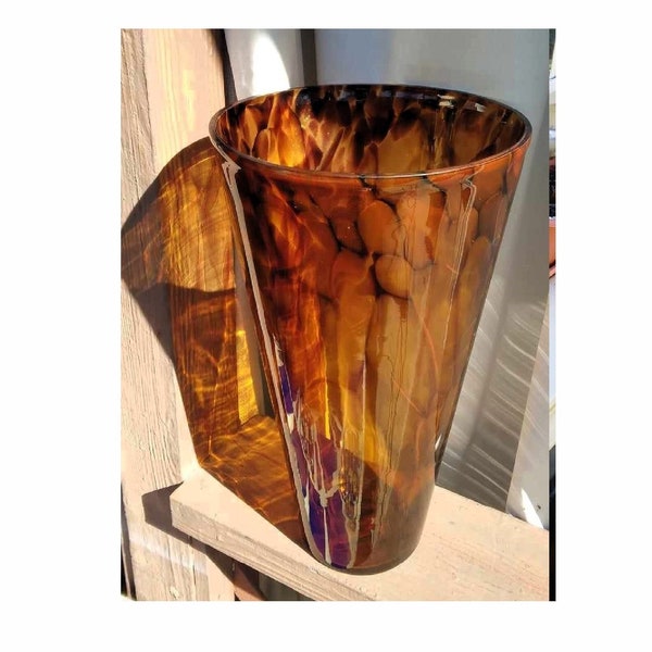 Tall Ralph Lauren Blown Glass Tortoise Amber with gold flecks Large Vase