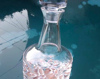 Orrefors Lead Crystal Decanter with Stopper: Heavy Cube Cut Design