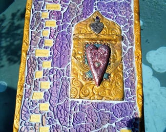 Mixed Media Mosaic Art Wall Plaque: Heart & Wings by Wendy Brewer