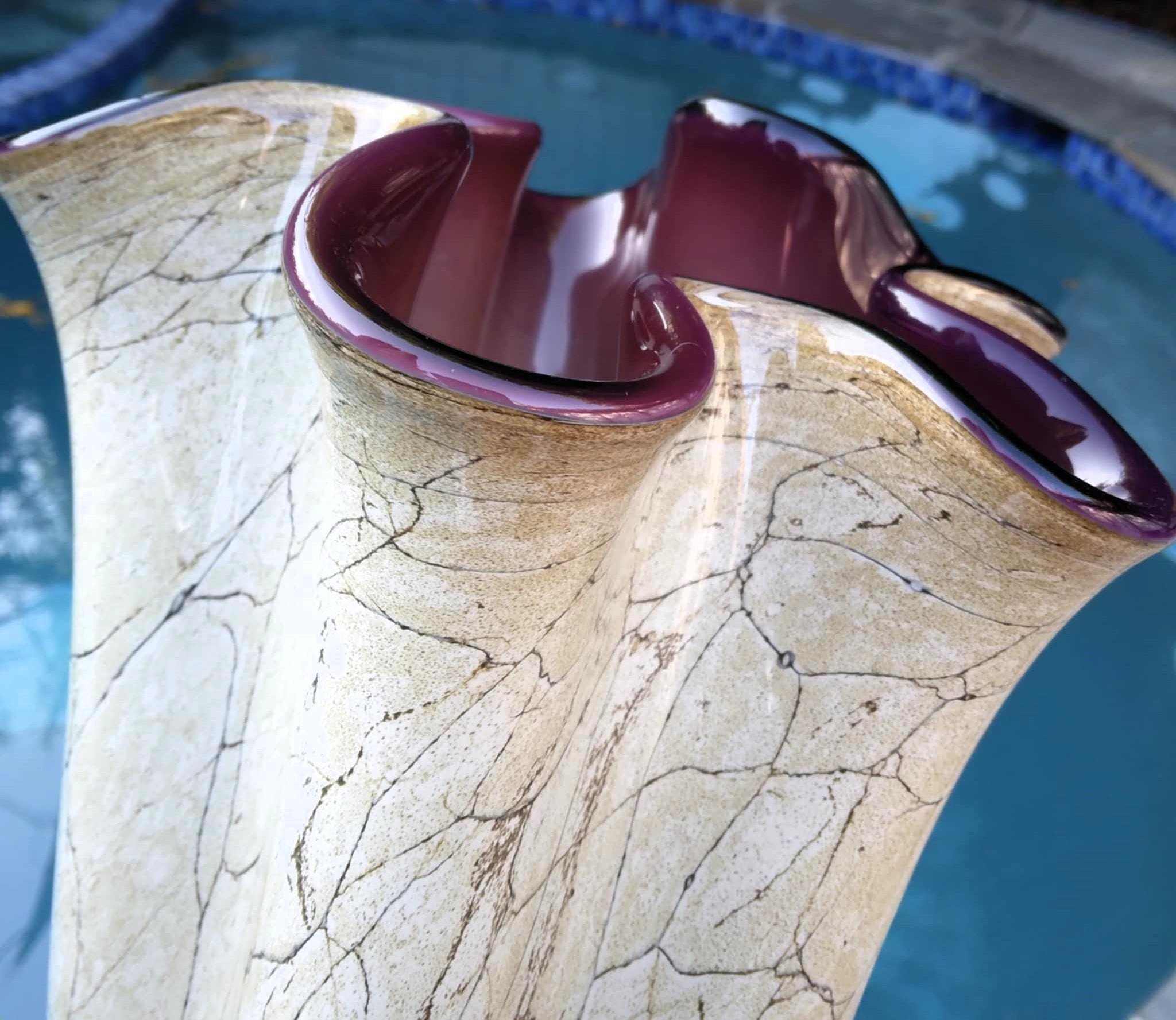 Jozefina Krosno Hand Blown Art Glass Handkerchief Vase - Marbled