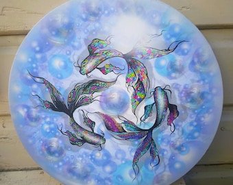 Koi Bubble Circle Art Cotton Giclee Canvas Wrap Limited Edition by John A. Conroy