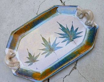 Randy Pearsall Handmade Stoneware Art Pottery Leaf Serving Platter