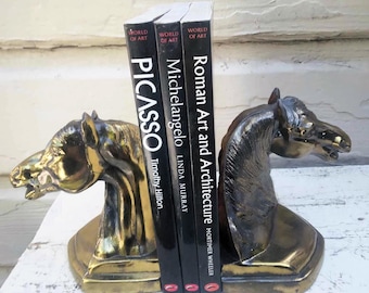 Exquisite Vintage Pair of Cast Solid Brass Horse Head bookends
