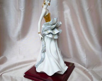 Vintage Art Deco Woman Sculpture by G. Cortese: Italian Porcelain Figurine