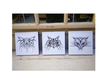 Tribal Cats (3 Panels) Original Art Giclee Canvas Wrap Prints