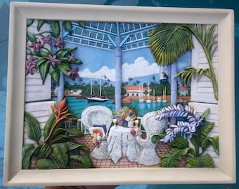3D Relief Painting: Tropical Hideaway Coastal Art by Sharie Hatchet Bohlman