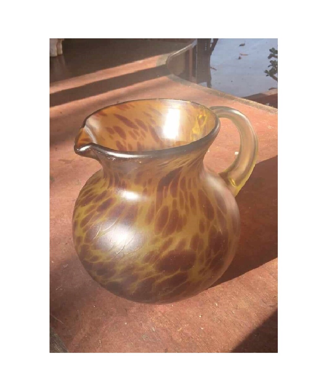 Handblown Art Glass Pitcher With Satin Leopard/tortoise Pattern Clear ...