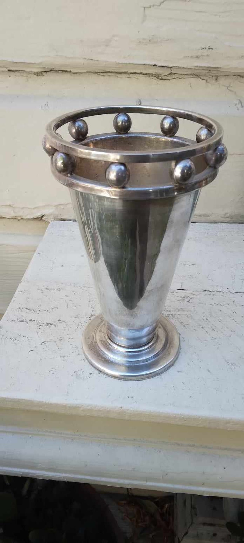 Retro Mid Century Atomic Silverplated Metal Bud Vase Etsy