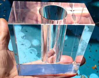 MCM Style TIZO Solid Heavy Lead Crystal Rectangular Bud Vase