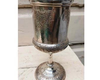 Antique Middleton Plate Co. Victorian Intricately Etched Pewter Chalice/Goblet