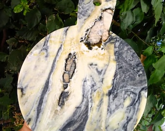 Dramatic Natural Multi-Textured Heavy Round Stone Marble Cutting Board
