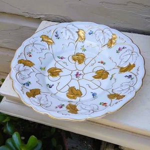 Antique Von Schierholz Porcelain Bowl: Gold Gilded Leaves Relief