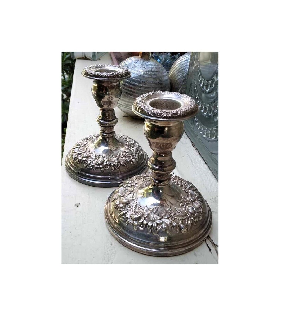 A Pair of Kirk Stieff Silverplated Maryland Rose Candle