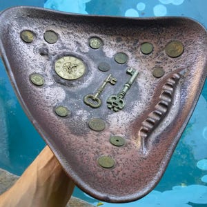 Vintage MCM Hayden Lewis Steampunky Coins & Keys Large Ashtray/Catchall dish