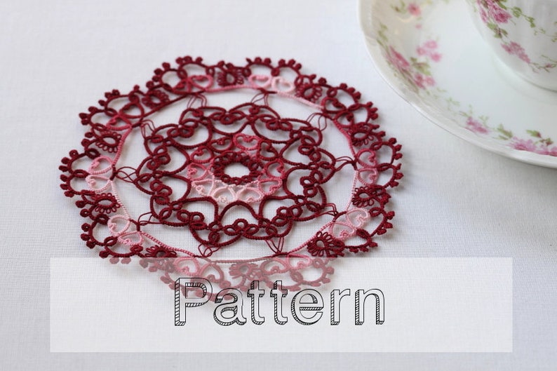 Heart doily tatting pattern placemat pattern needle tatting lace shuttle tatting or needle tatting tatting pattern frivolity image 1