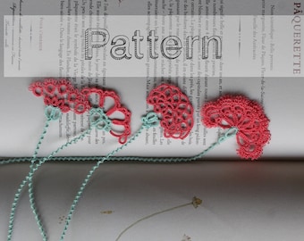 Bookmarks tatting patterns, tutorial for 4 flower bookmarks tatted lace, shuttle tatting or needle tatting DIY - tatted pattern frivolite