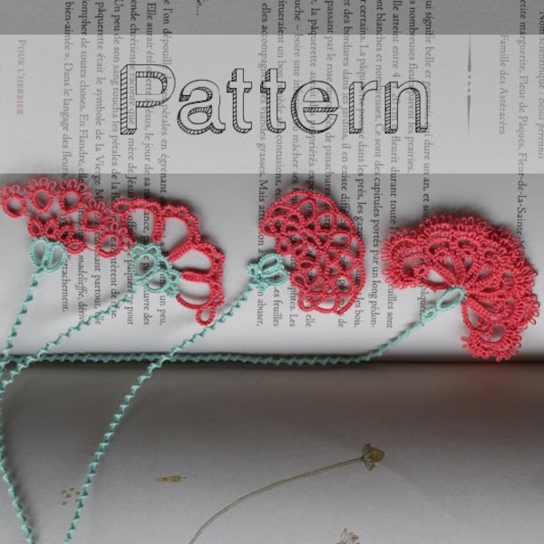 Bookmarks tatting patterns, tutorial for 4 flower bookmarks tatted lace, shuttle tatting or needle tatting DIY - tatted pattern frivolite