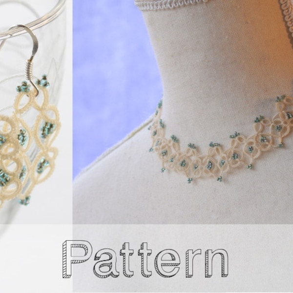 Tatting pattern set necklace and earrings tatted jewelry shuttle tatting pattern or needle tatting pattern frivolite frivolity tatted lace