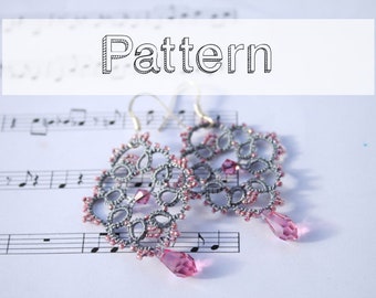 Tatting pattern earrings in tatting shuttles or tatting needle tatted lace - craft jewelry - DIY lace - instructions beaded pattern tutorial