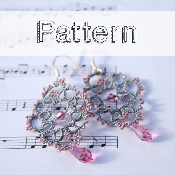 Tatting pattern earrings in tatting shuttles or tatting needle tatted lace - craft jewelry - DIY lace - instructions beaded pattern tutorial