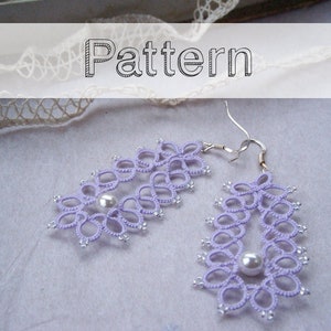 Tatting pattern for tatting earrings - shuttle tatting or needle tatting- diagram, instructions frivolity pattern model tutorial DIY