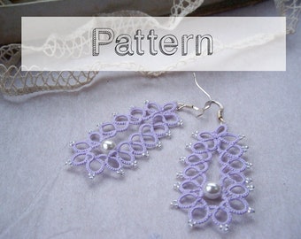 Tatting pattern for tatting earrings - shuttle tatting or needle tatting- diagram, instructions frivolity pattern model tutorial DIY