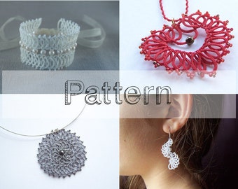 4 celtic tatting patterns for ANKARS tatted jewelry and 2 tutorials for tatting shuttle - interlaced ring - shuttle tatting pattern