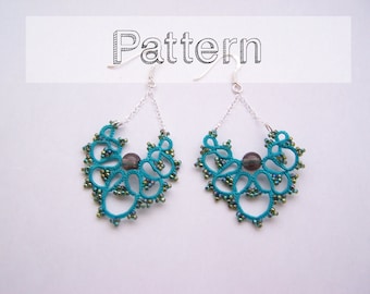 Tatting pattern long earrings in tatting lace - tutorial for earrings - shuttle tatting or needle tatting DIY - tatting tutorial frivolity