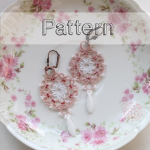 Modèle boucles d'oreille frivolité aiguille ou navette tatting pattern tuto inclu patron de dentelle de frivolité bijou frivolité image 1