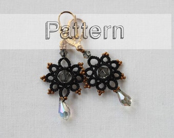 Modèle de boucles d'oreilles en frivolité aiguille ou navette - earring tatting pattern shuttle needle jewelry chiacchierino - Satine