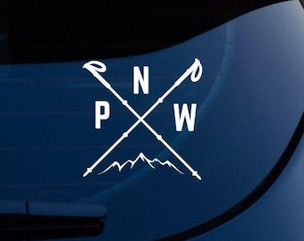 PNW Skiing Hiking Vinyl Decal: Outdoors Car Bumper Sticker