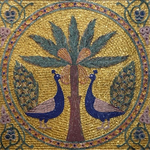 Vogel-Mosaikkunst - Pfauen unter der Palme