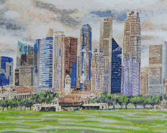 Singapore Skyline Mosaic Art: Home Decor Wall Hanging