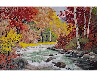 Landscape Mosaic Art - Trees Parade Wall Art For Living Room Mosaic River Art Wall Decor