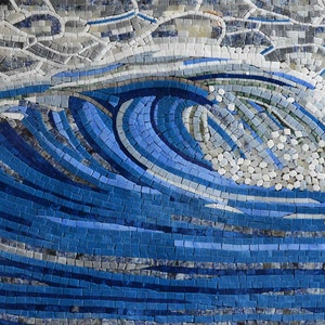 Mozaico Detailed Wave Mosaic, Water Wave Mosaic Art, Nautical Backsplash Wall Water Art Mosaic image 1