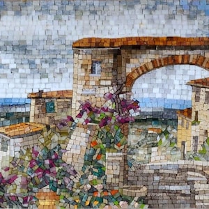 Handmade Amalfi Coast Marble Mosaic Artwork: Coastal Wall Decor