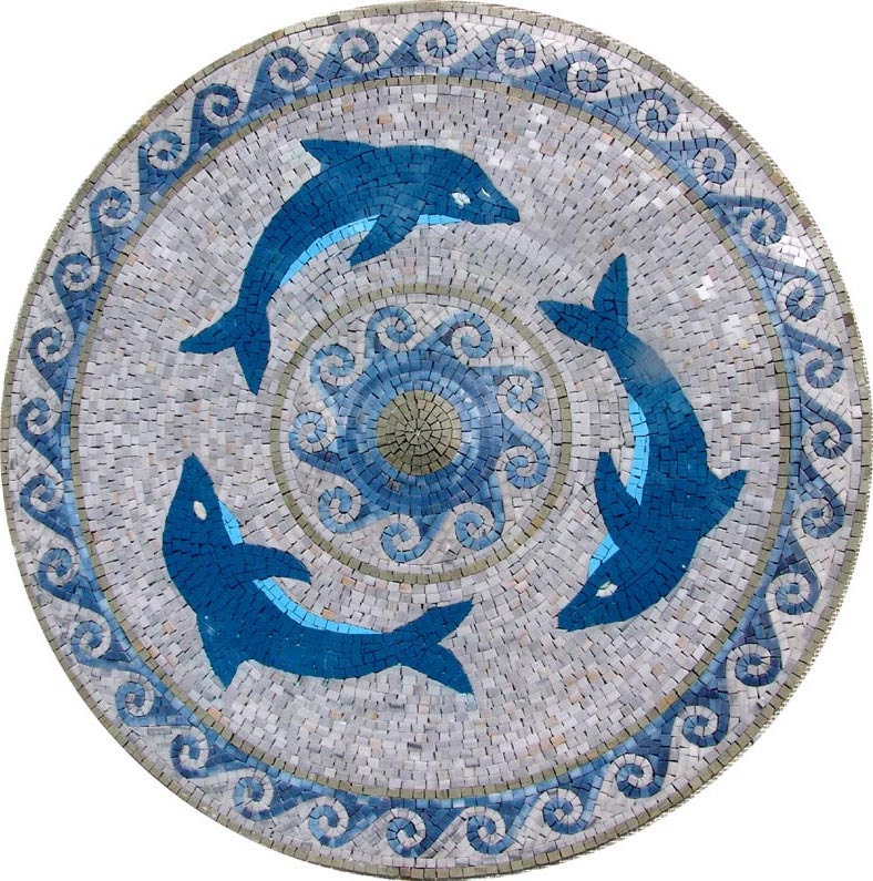 Dolphins Medallion Mosaic Marble Art Etsy