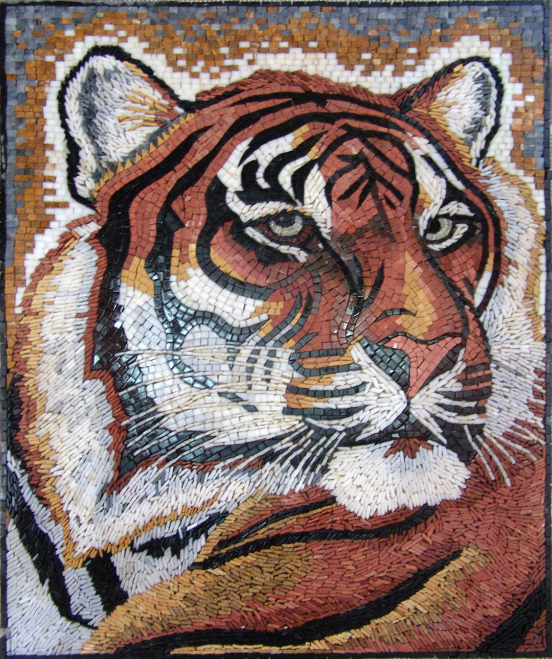 Tiger Design Mosaic Marble Stone Art Home Decor