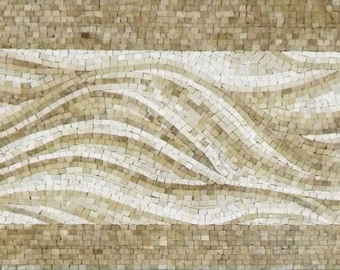 ウミガメのモザイクタイルアート：手作り大理石の壁飾り（32インチ×28