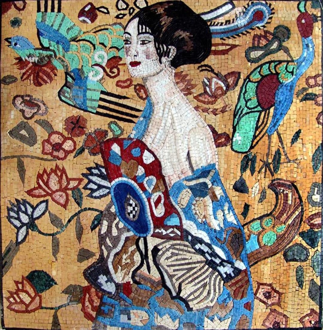 Tenture Murale Tapisserie Gustav Klimt "La Dame à L'Éventail" - 39x39 Pouces - Coton