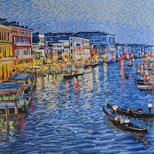 Italian Charming Venice at Night Micro Mosaic Art Marble Tile - Wall Mural Design