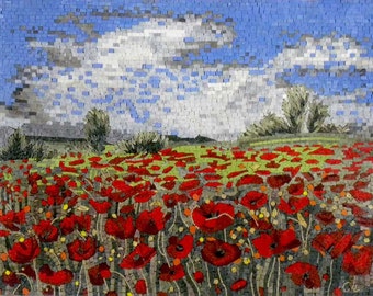 Poppy Flower Mosaic Field