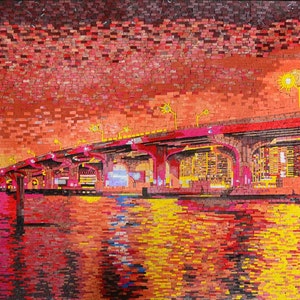 Mosaik Kunstwerk - Manhattan Bridge bei Sonnenuntergang