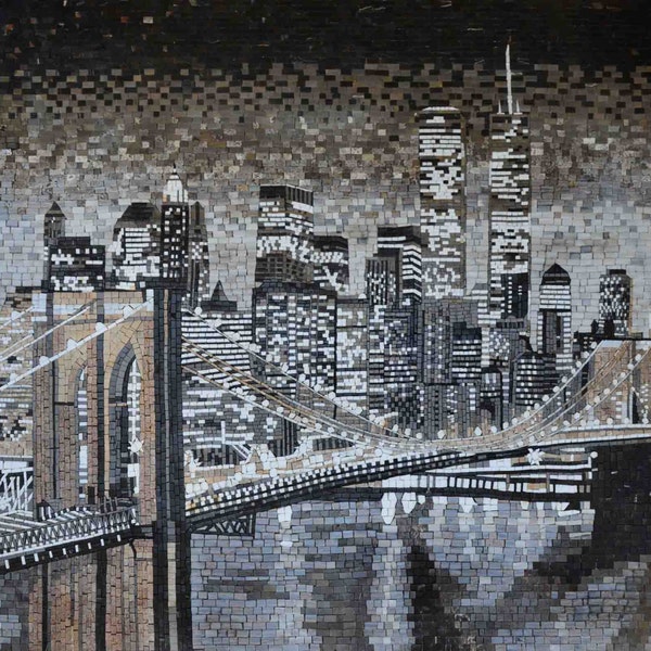 New York Brooklyn Bridge View Marmeren Mozaïek Steen Kunst Tegel Muurschildering Ontwerp voor Muur Home Decor - MS546