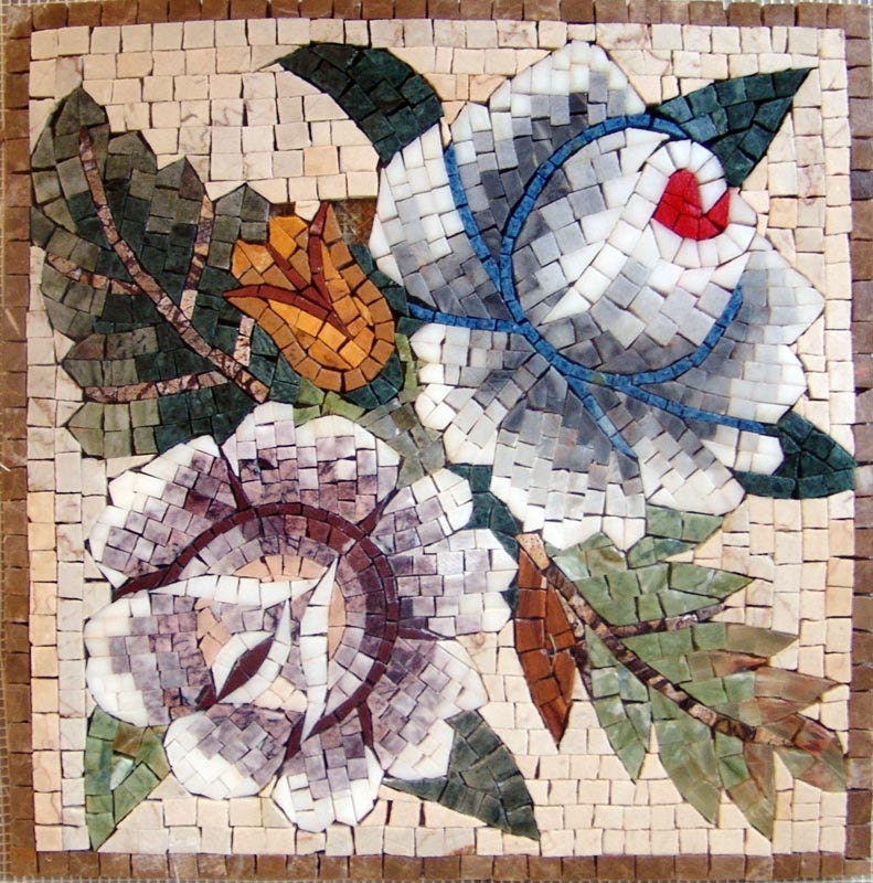 Floral Mosaic Marble Stone Kitchen Backsplash - Decorative Handmade Artwork for Walls and Home Decoration
