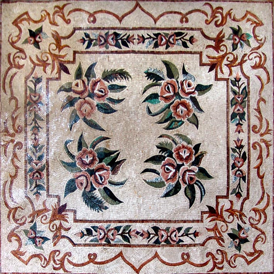 Inlay Rug Handmade Marble Floral Mosaic Rug: 47x47 Inch Inlay - Etsy